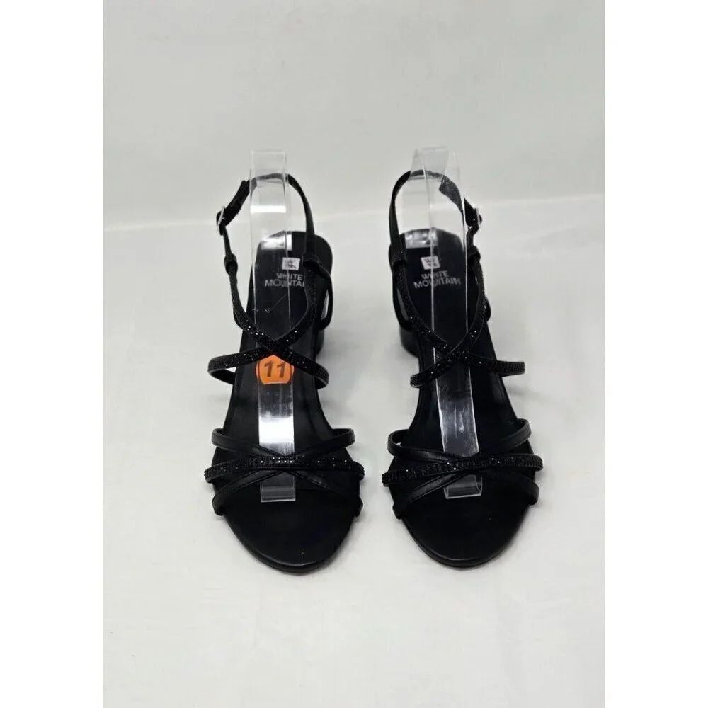 White Mountain EMMOT Faux Leather Block Heel black Sandals size 11